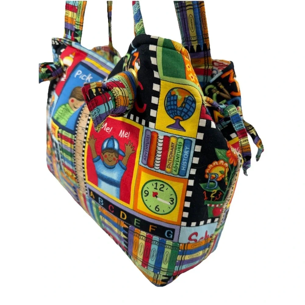 Vintage Teacher Tote Bag ABC Crayon School Theme Cotton Canvas 13.5x10.5 Exc Con - Picture 3 of 16